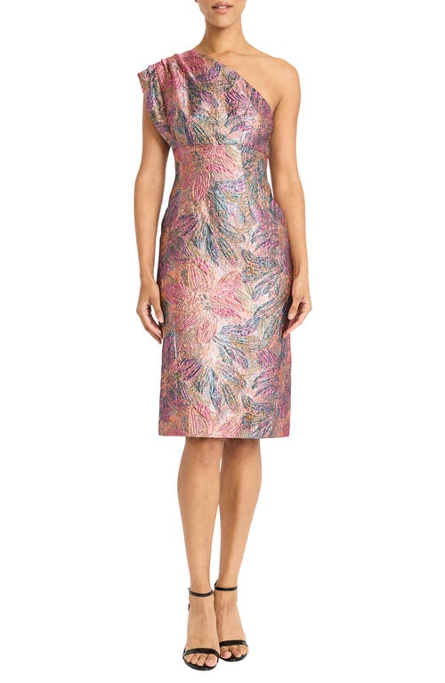 Maggy London One Shoulder Brocade Dress In Magenta In Magenta/teal/orange