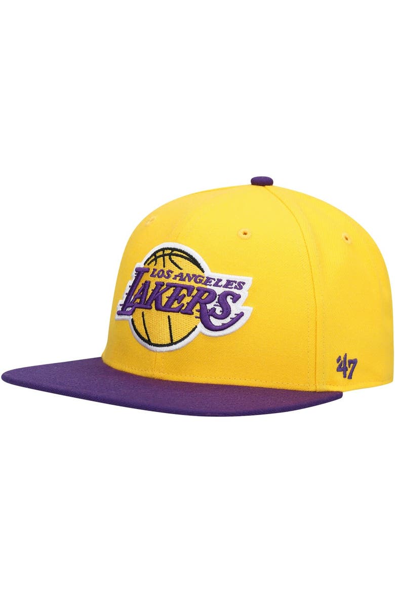 Men's '47 Gold/Purple Los Angeles Lakers Two-Tone No Shot Captain Snapback Hat, Main, color, Gold