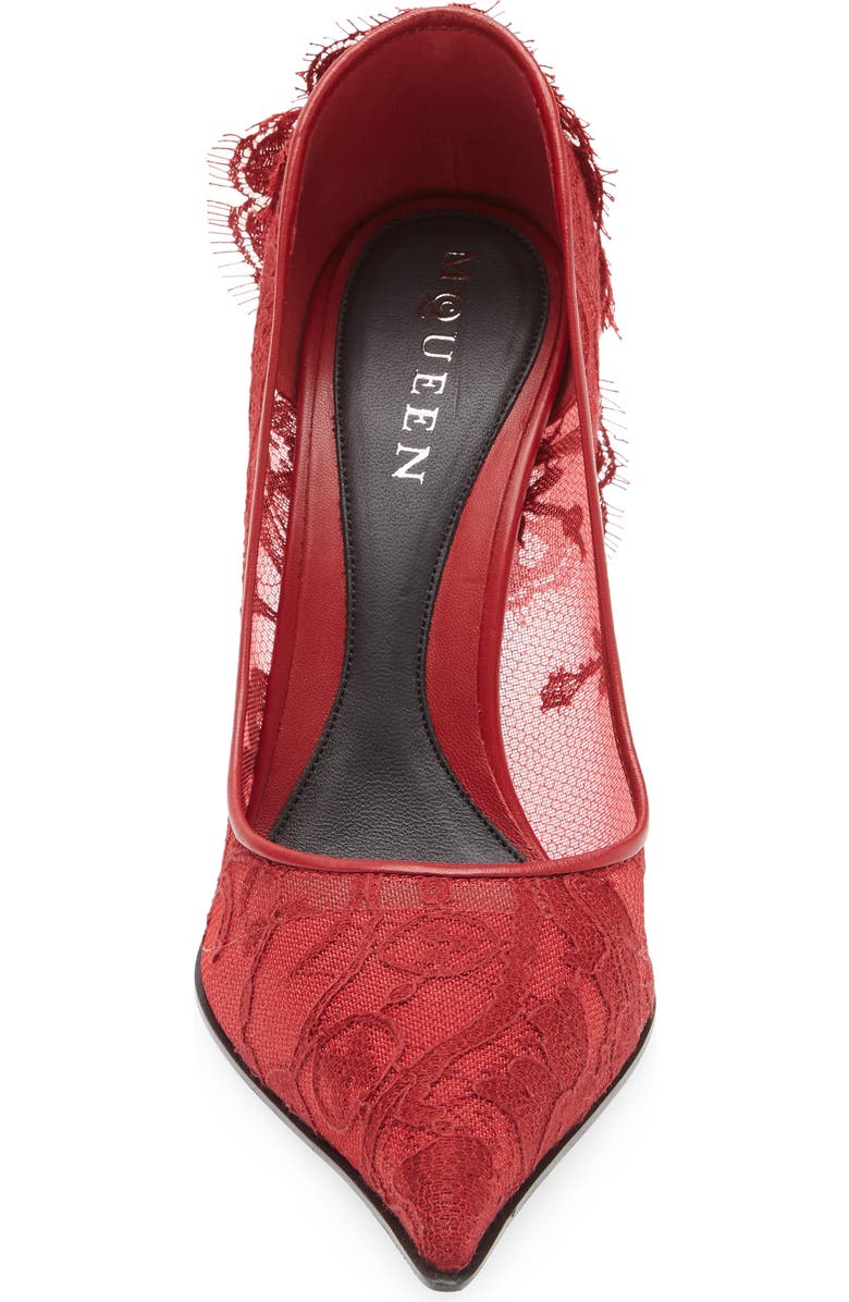 McQueen Drape Lace Pointed Toe Pump, Alternate, color, Crimson