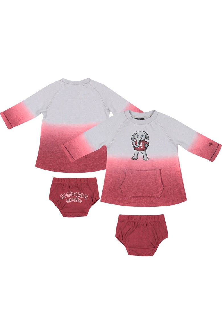 Newborn & Infant Colosseum Gray/Crimson Alabama Crimson Tide Hand in Hand Ombre Dress & Bloomers Set, Main, color, Gray