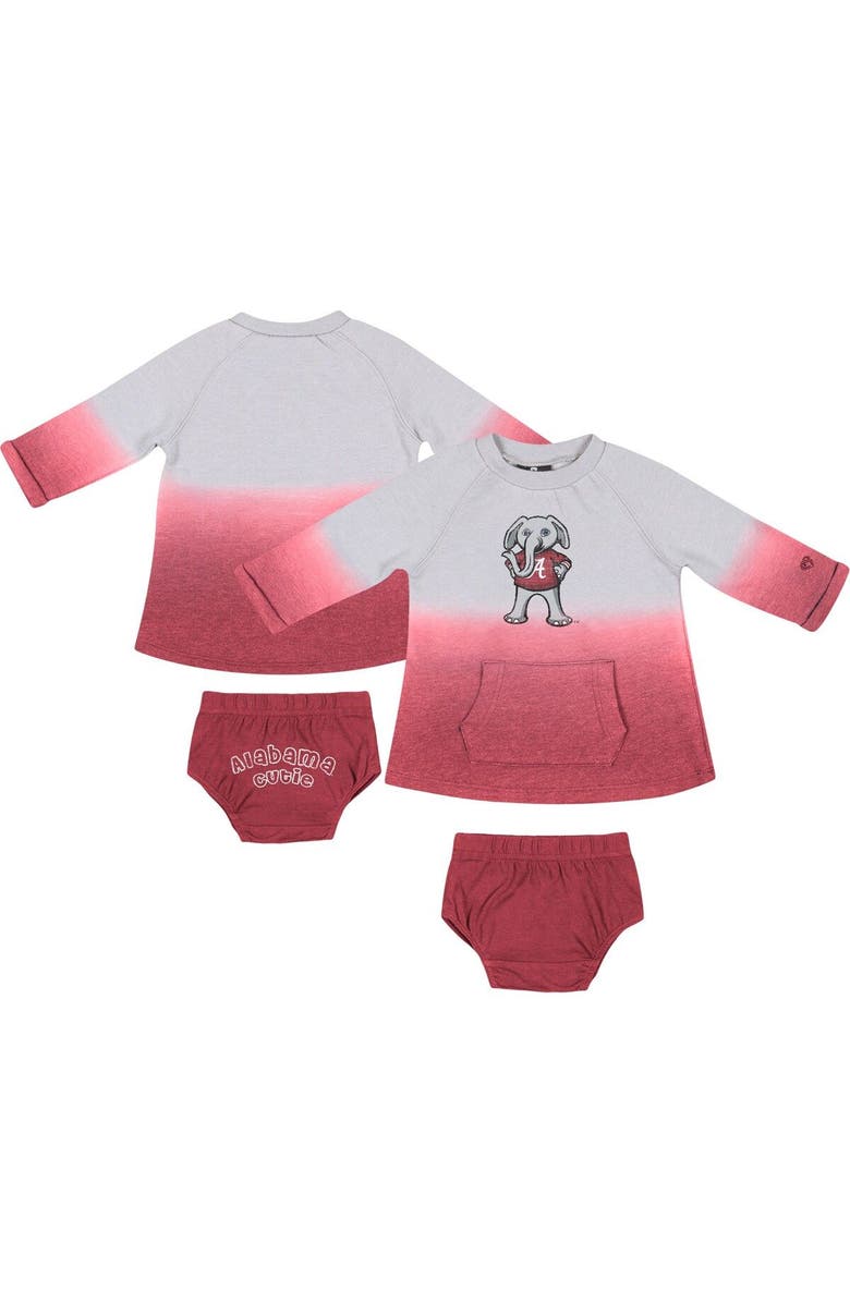 COLOSSEUM Newborn & Infant Colosseum Gray/Crimson Alabama Crimson Tide Hand in Hand Ombre Dress & Bloomers Set, Main, color, Gray