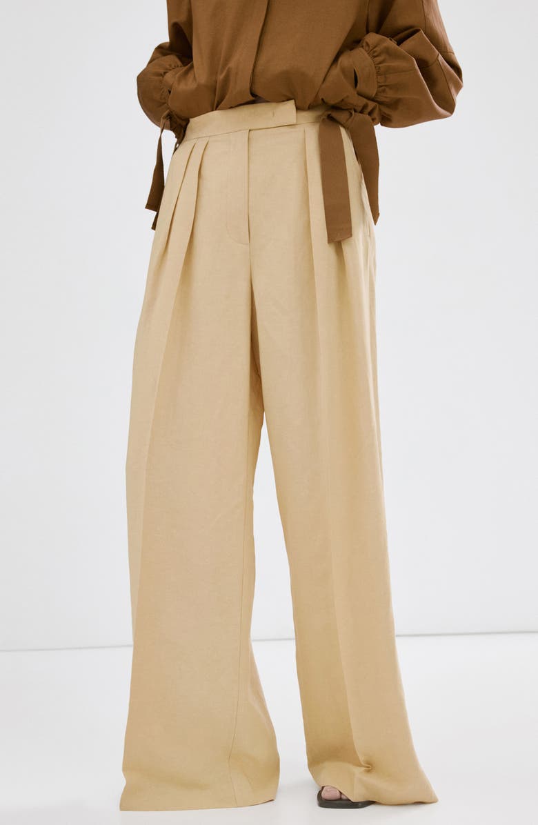 MANGO Pleated Wide Leg Pants, Alternate, color, Mustard