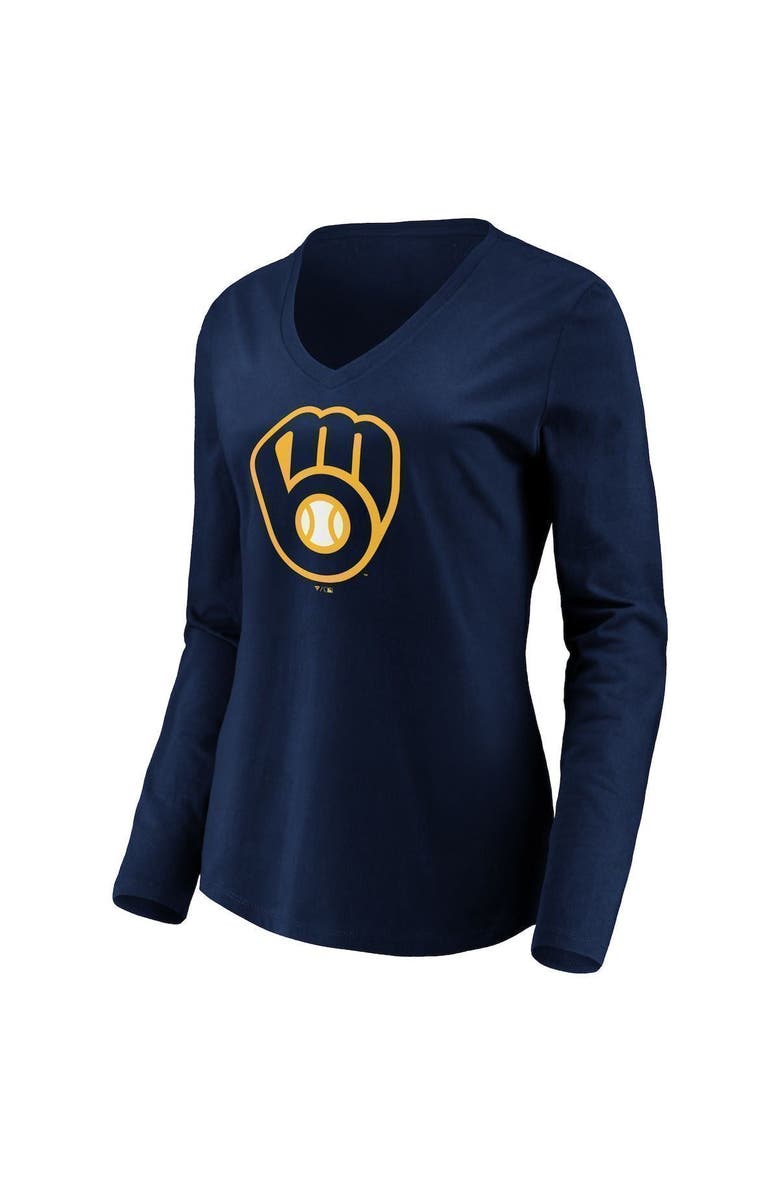 FANATICS Women's Fanatics Branded Navy Milwaukee Brewers Official Logo Long Sleeve V-Neck T-Shirt, Alternate, color, 