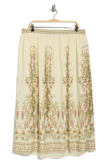 Max Studio Border Print Maxi Skirt In Natural Secret Garden Spires
