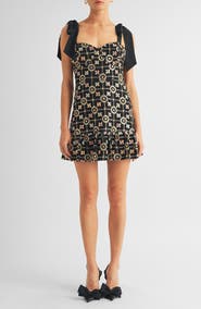 Arose Studio Kaylyn Sequin Embroidered Satin Bow Cocktail Minidress