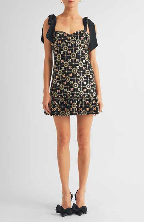 Arose Studio Kaylyn Sequin Embroidered Satin Bow Cocktail Minidress