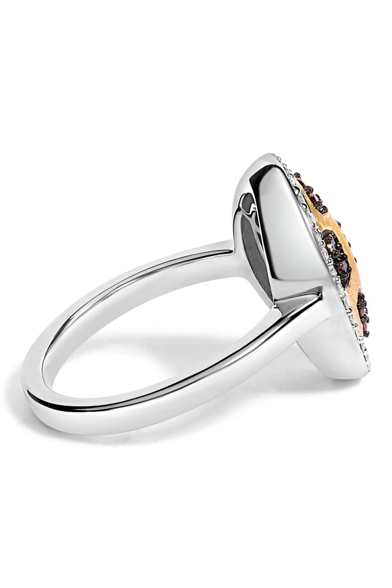 10K Yellow Gold Plated Sterling Silver 1/3 Cttw Oval Mixed Diamond Halo Shield Ring, Alternate, color, Silver