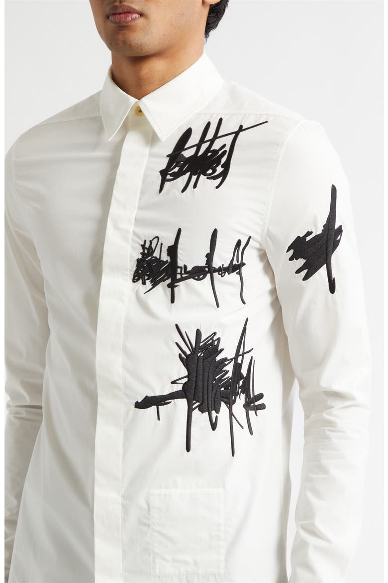 Rev Embroidered Button-Up Shirt, Alternate, color, MILK/ BLACK
