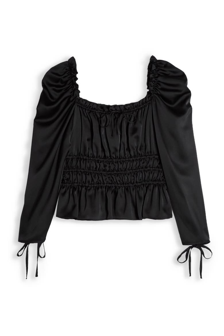 Satin Gather Prairie Blouse, Alternate, color, BLACK