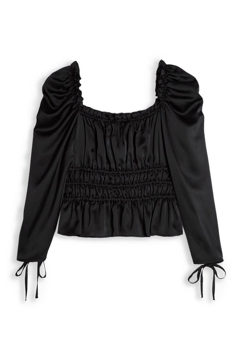 Topshop Satin Gather Prairie Blouse, Alternate, color, 