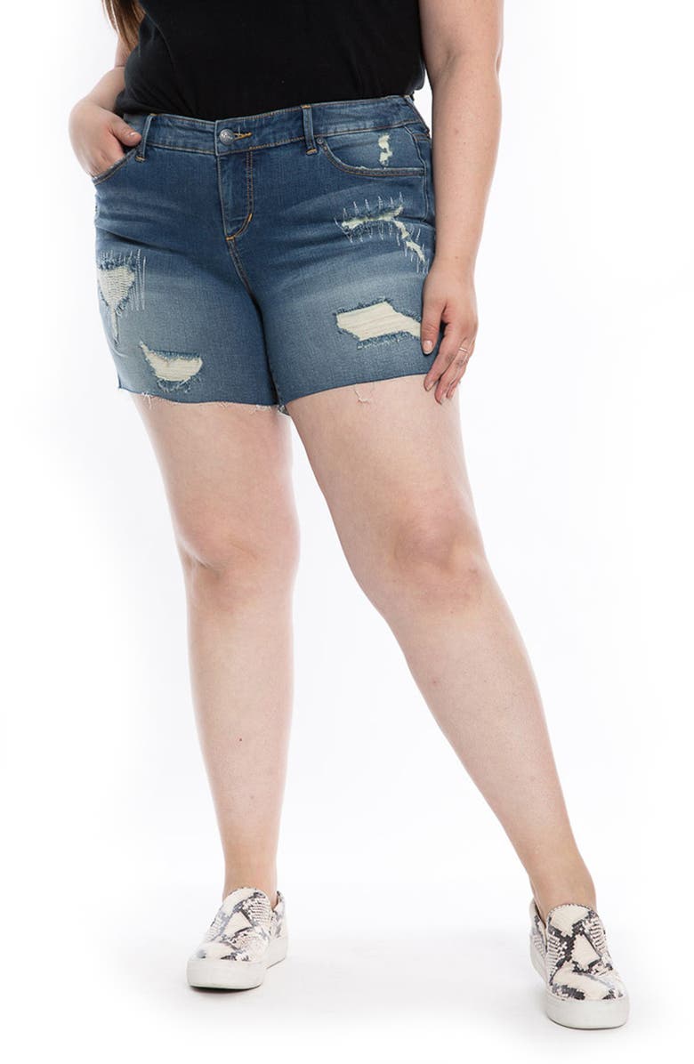 SLINK Jeans Ripped Denim Cutoff Shorts, Main, color, Crystal