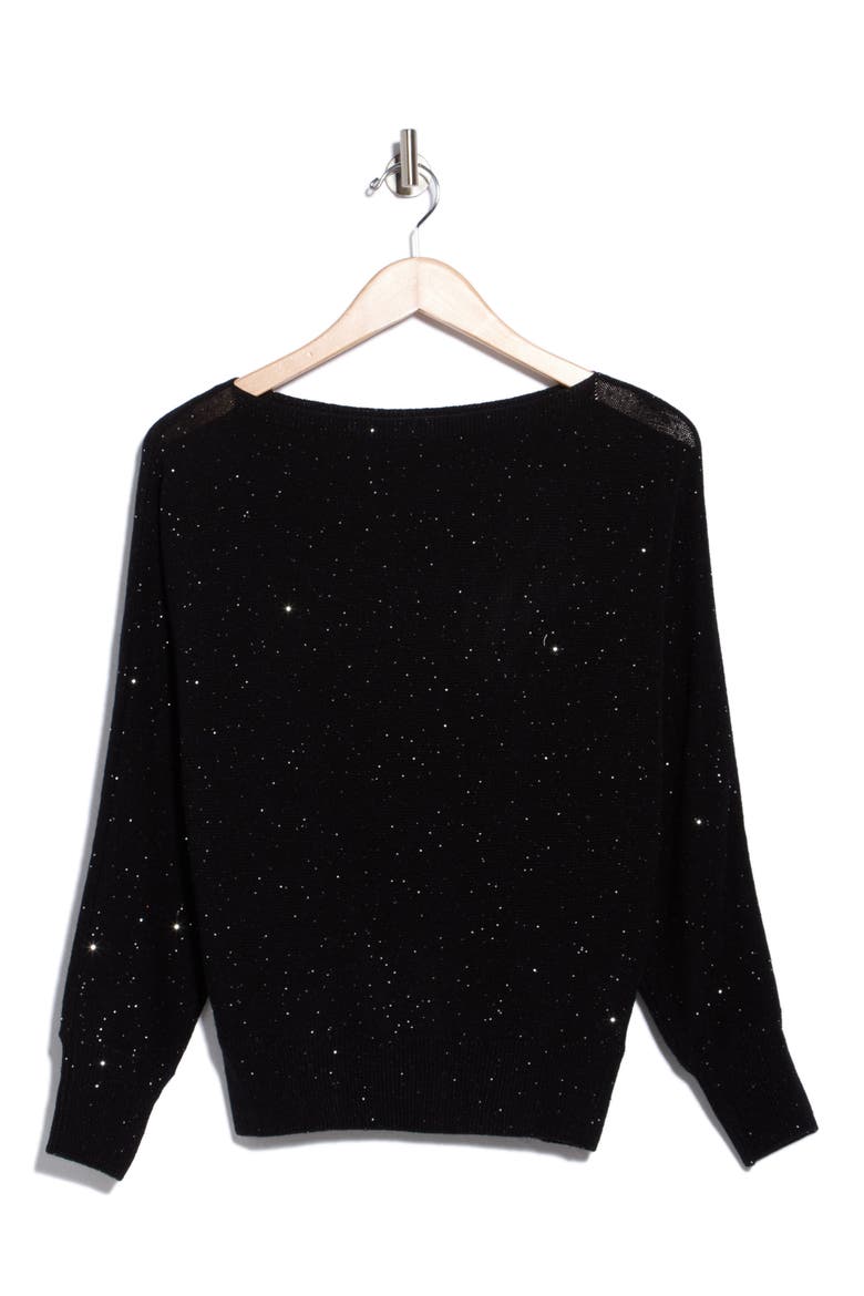 Metallic Wool & Cashmere Blend Boatneck Sweater, Alternate, color, BLACK