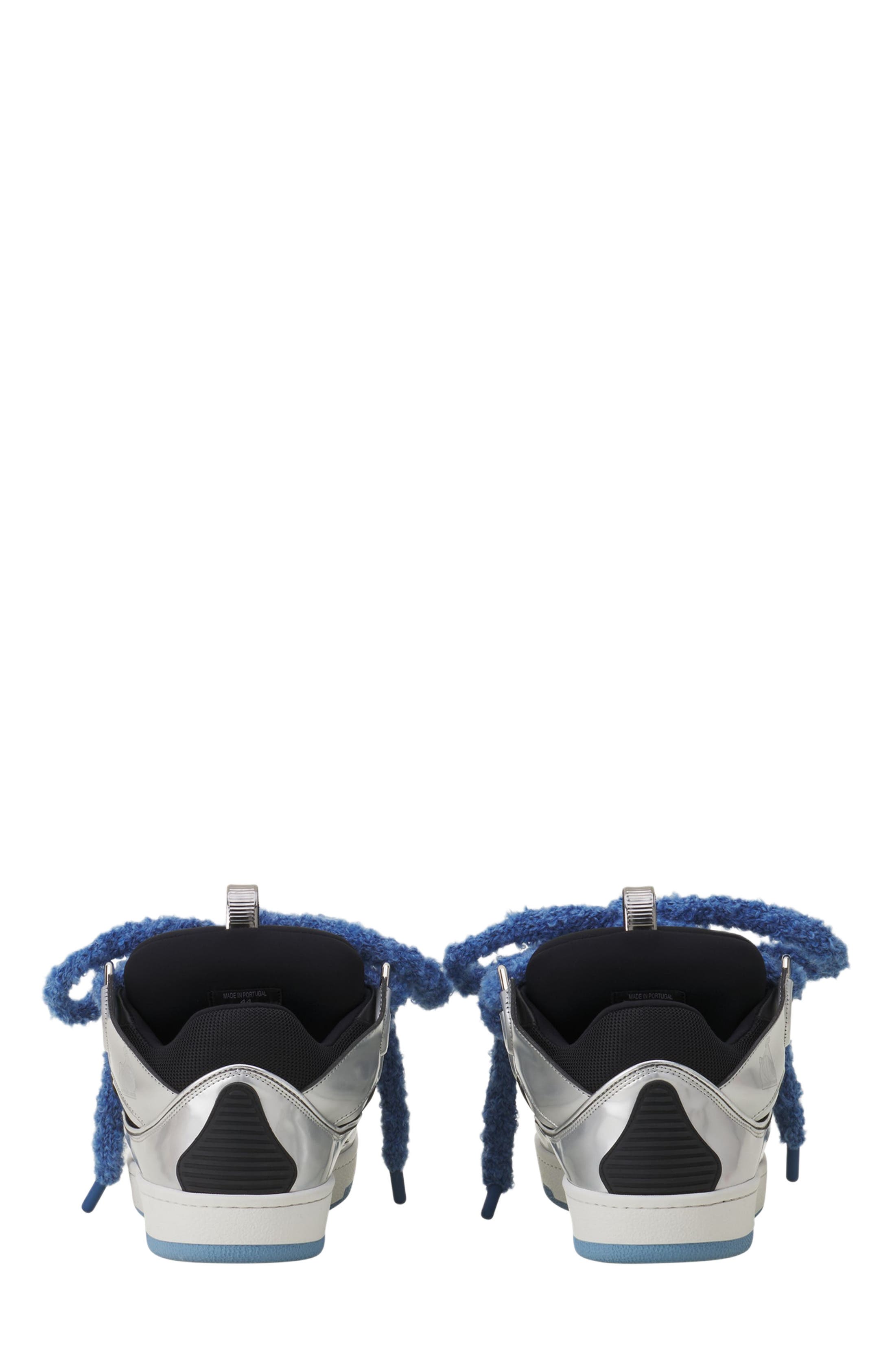 Curb Metallic Leather Sneakers With Mesh Laces, Alternate, color, Silver