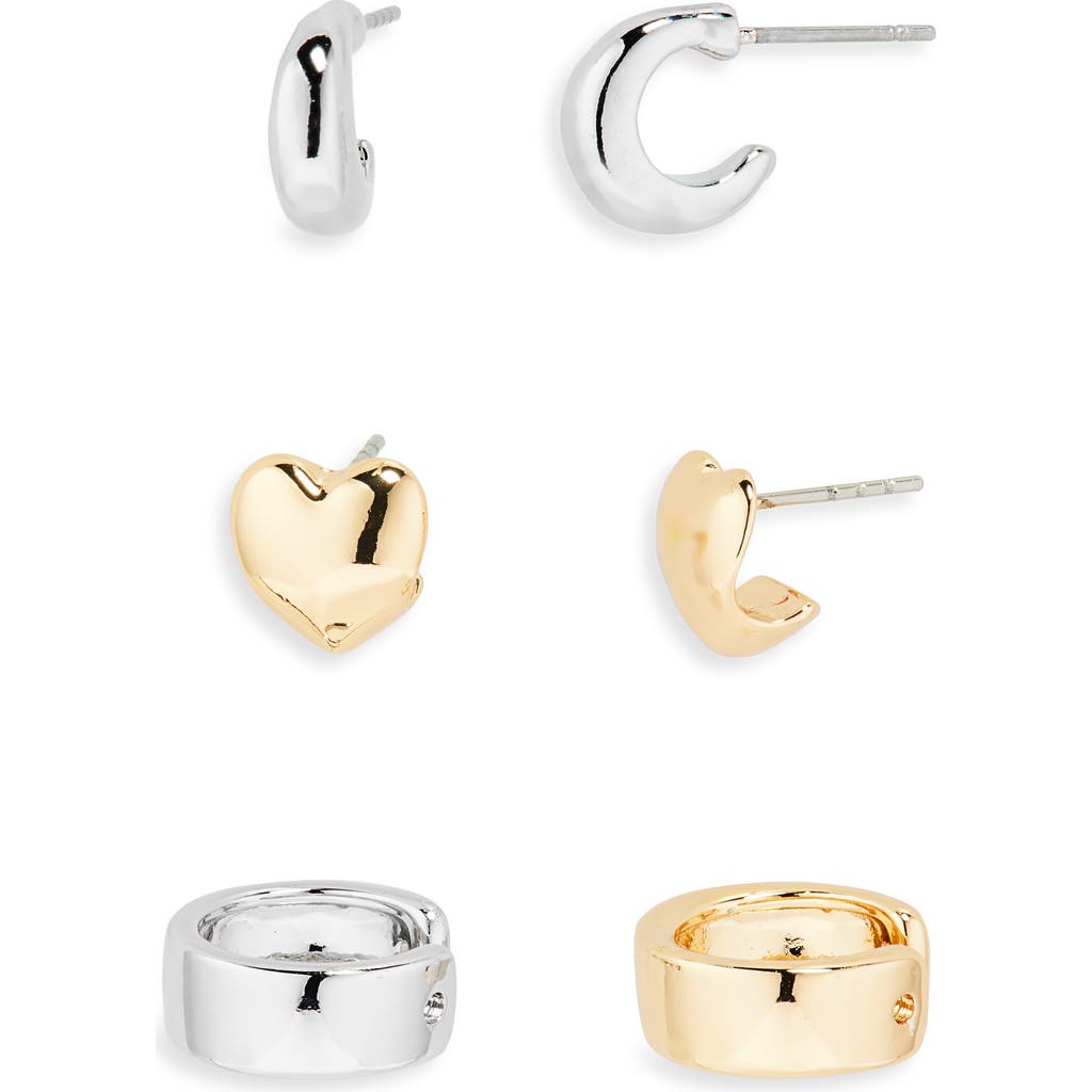 Open Edit Set Of 6 Earrings & Ear Cuffs In Gold- Rhodium