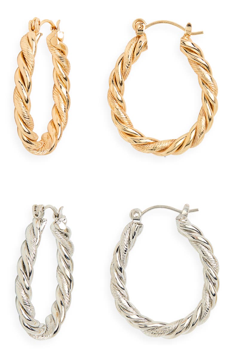 Tasha 2-Pack Twisted Hoop Earrings, Main, color, Gold/ Sliver