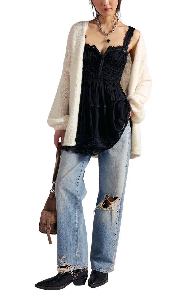 Free People So in Love Linen Blend Slip Minidress, Alternate, color, Black