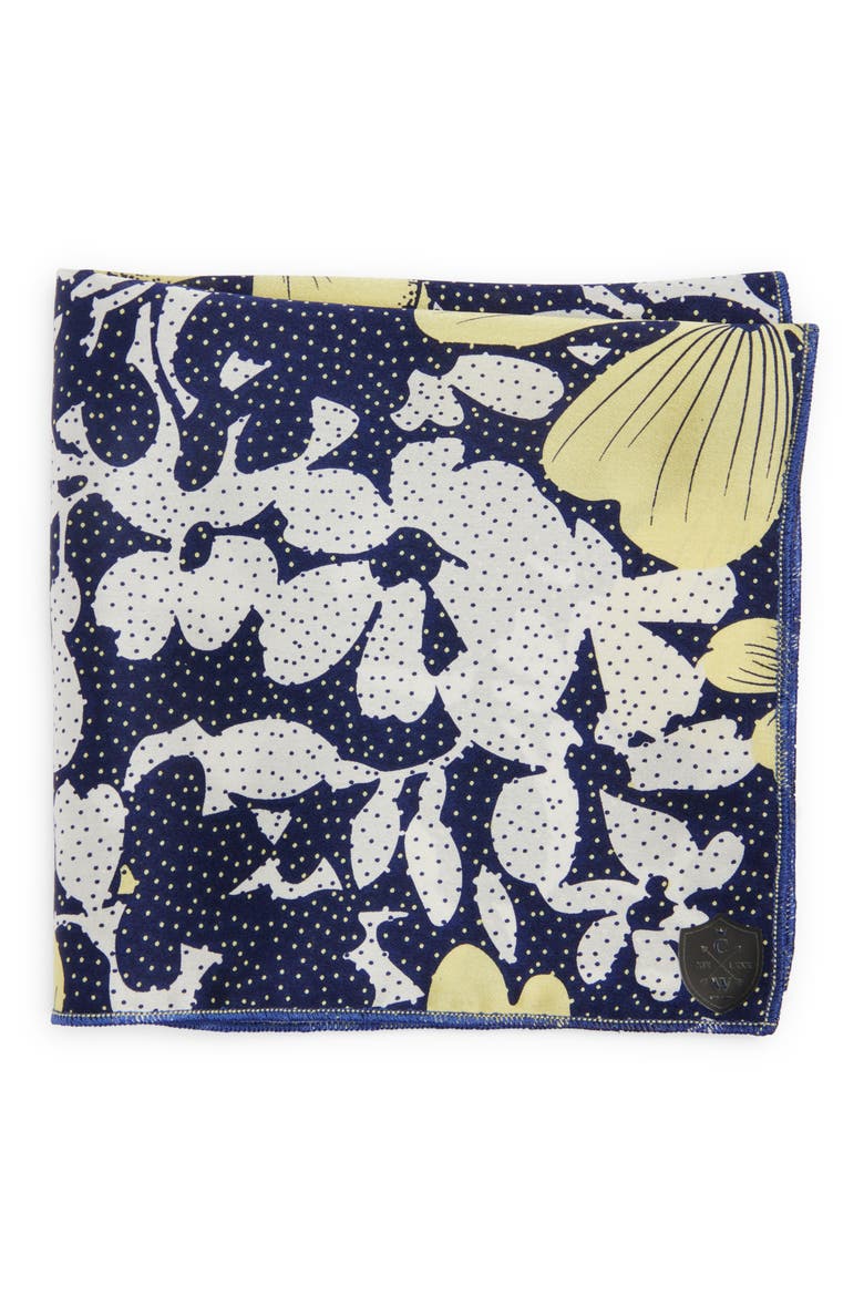 Floral Silk Pocket Square, Main, color, NAVY