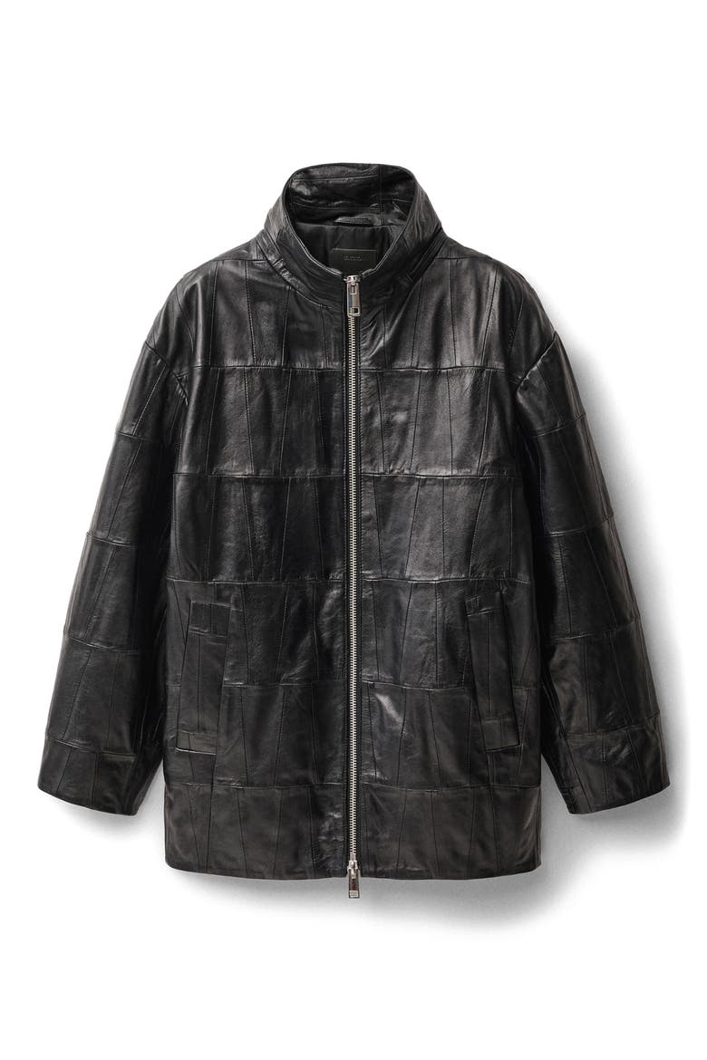 Patchwork Leather Jacket, Alternate, color, BLACK