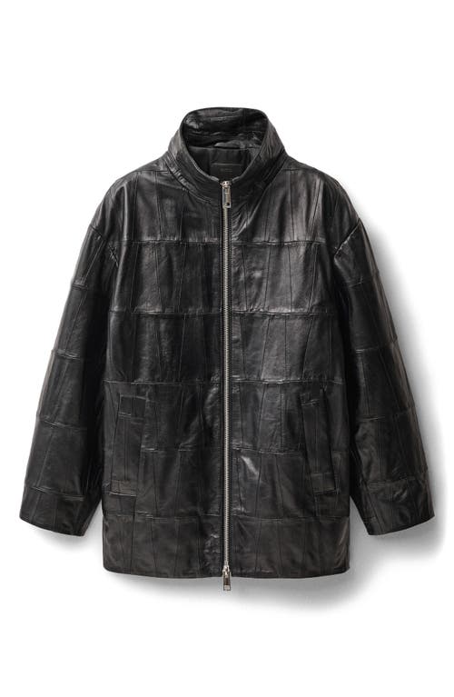 Mango Patchwork Leather Jacket In Black