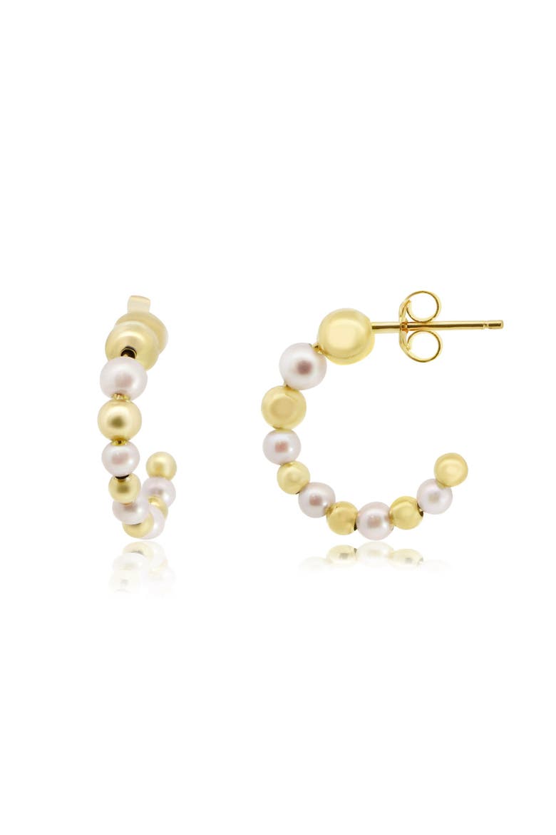 Pearl and Gold Hoop Earrings, Main, color, Pearl