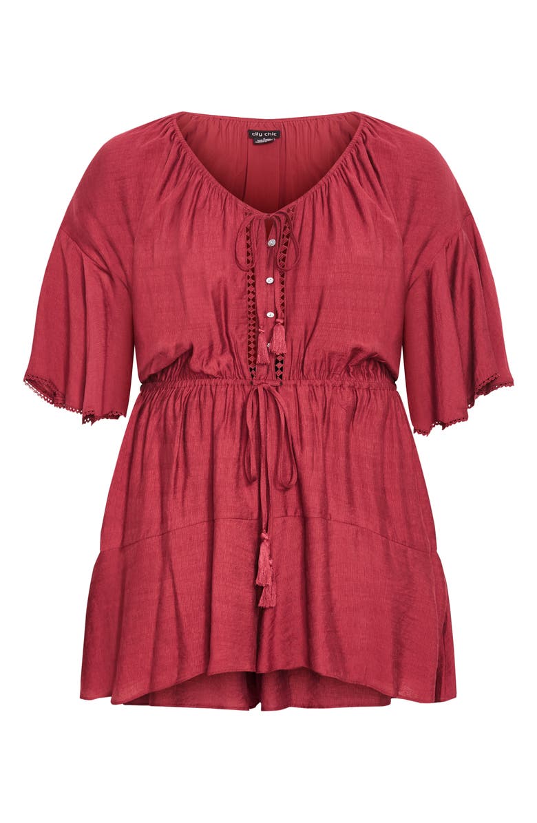 City Chic Harlow Tassel Tie Romper, Alternate, color, Shiraz