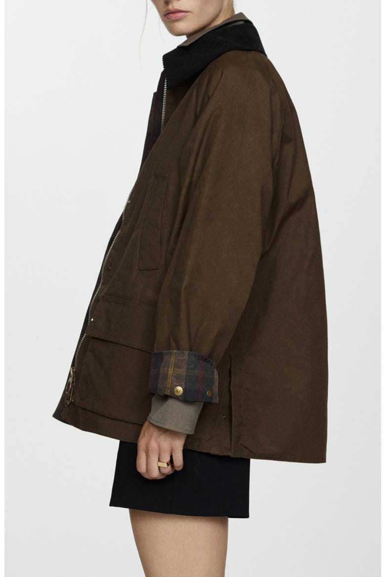 Corduroy Collar Waxed Effect Oversize Jacket, Alternate, color, BROWN