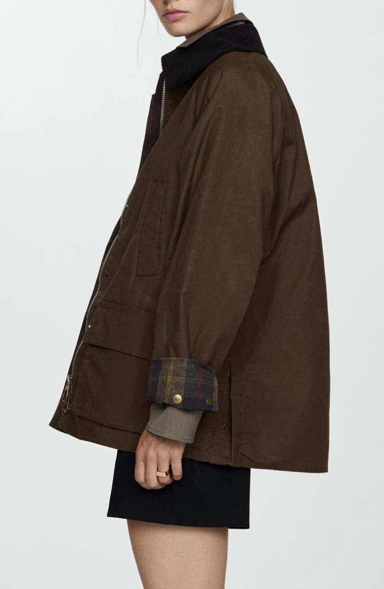 MANGO Corduroy Collar Waxed Effect Oversize Jacket, Alternate, color, Brown