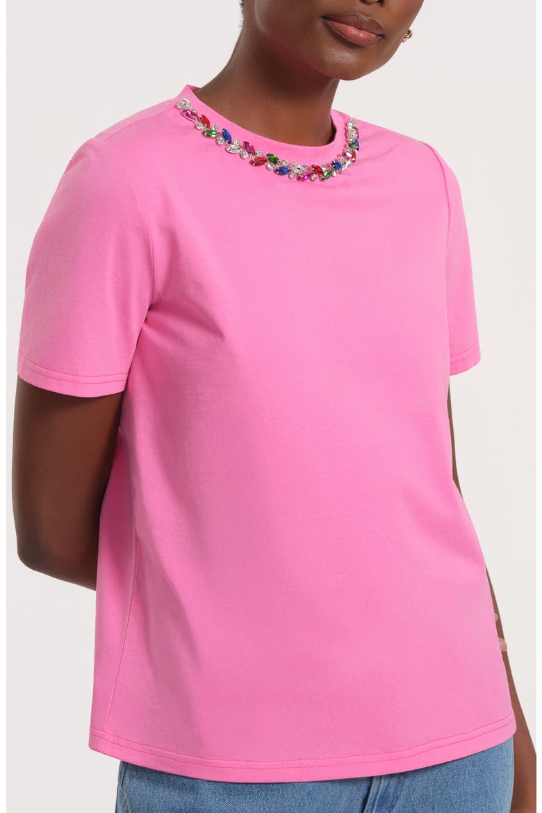 Necklace Embellished Stretch Cotton T-Shirt, Main, color, LIGHT PINK