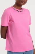 Isaac Mizrahi New York Necklace Embellished Stretch Cotton T-Shirt