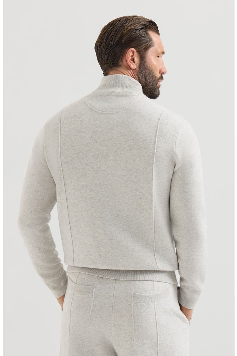 Cashmere double knit cardigan with zipper and logo, Alternate, color, Light Grey