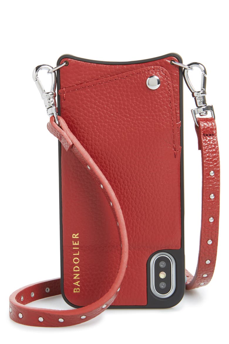 Nicole Pebbled Leather X/Xs/Xs Max & XR Crossbody Case, Main, color, CRIMSON/ SILVER