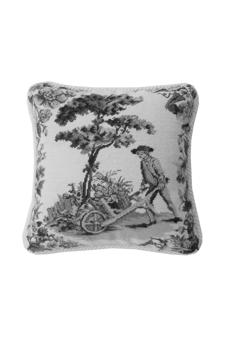 Colonial Williamsburg Black Toile Needlepoint Accent Throw Pillow, Main, color, black