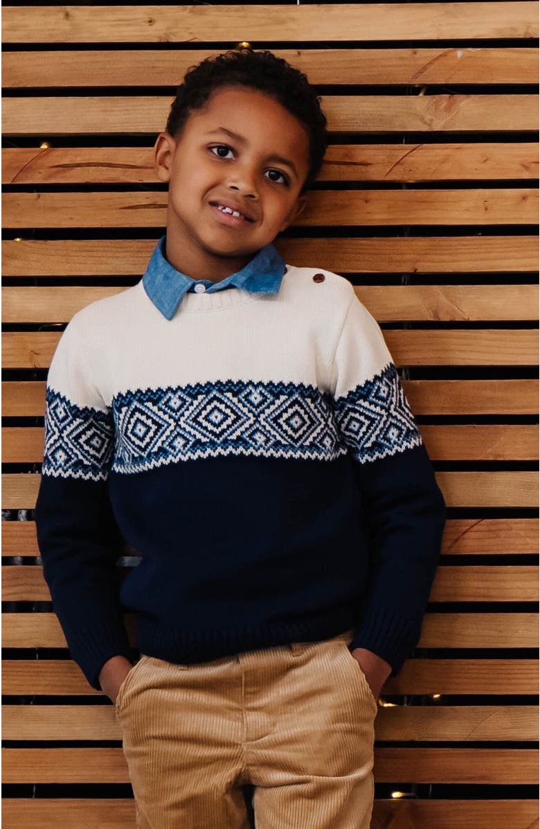 Hope & Henry Boys' Organic Intarsia Crew Neck Button Sweater, Kids, Alternate, color, Ski Lodge Intarsia