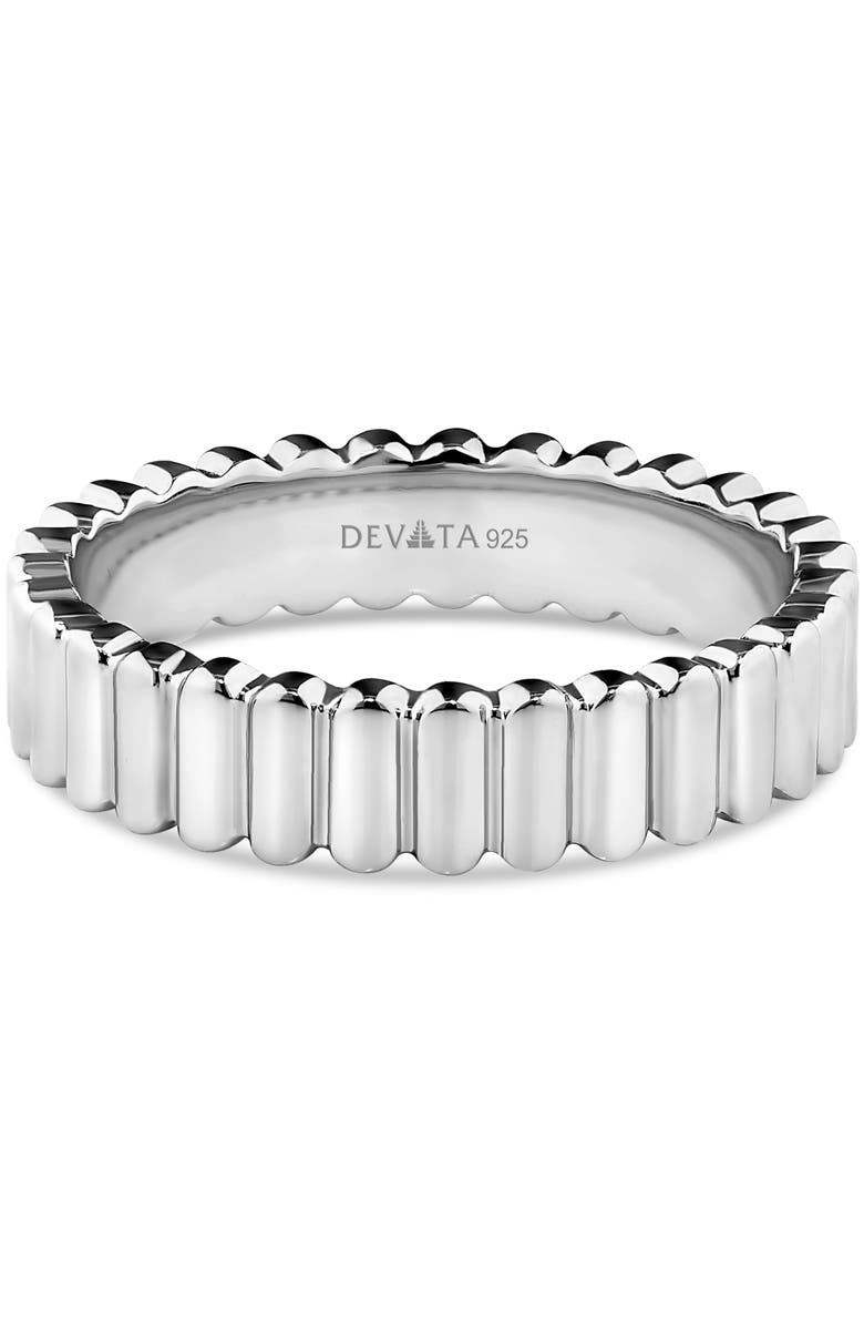 DEVATA Ribbed Band Ring in Rhodium Plated Sterling Silver, Main, color, Silver