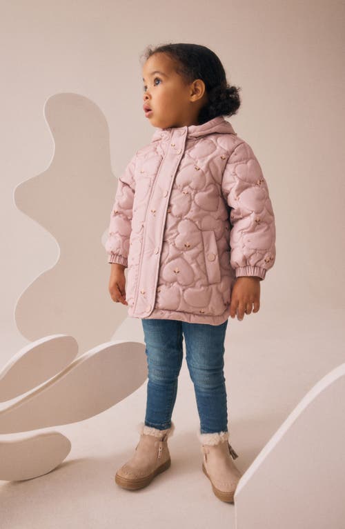 Next Kids' Ditsy Heart Quilted Hooded Jacket In Purple