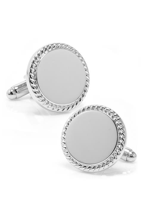 Rope Border Engravable Stainless Steel Cuff Links