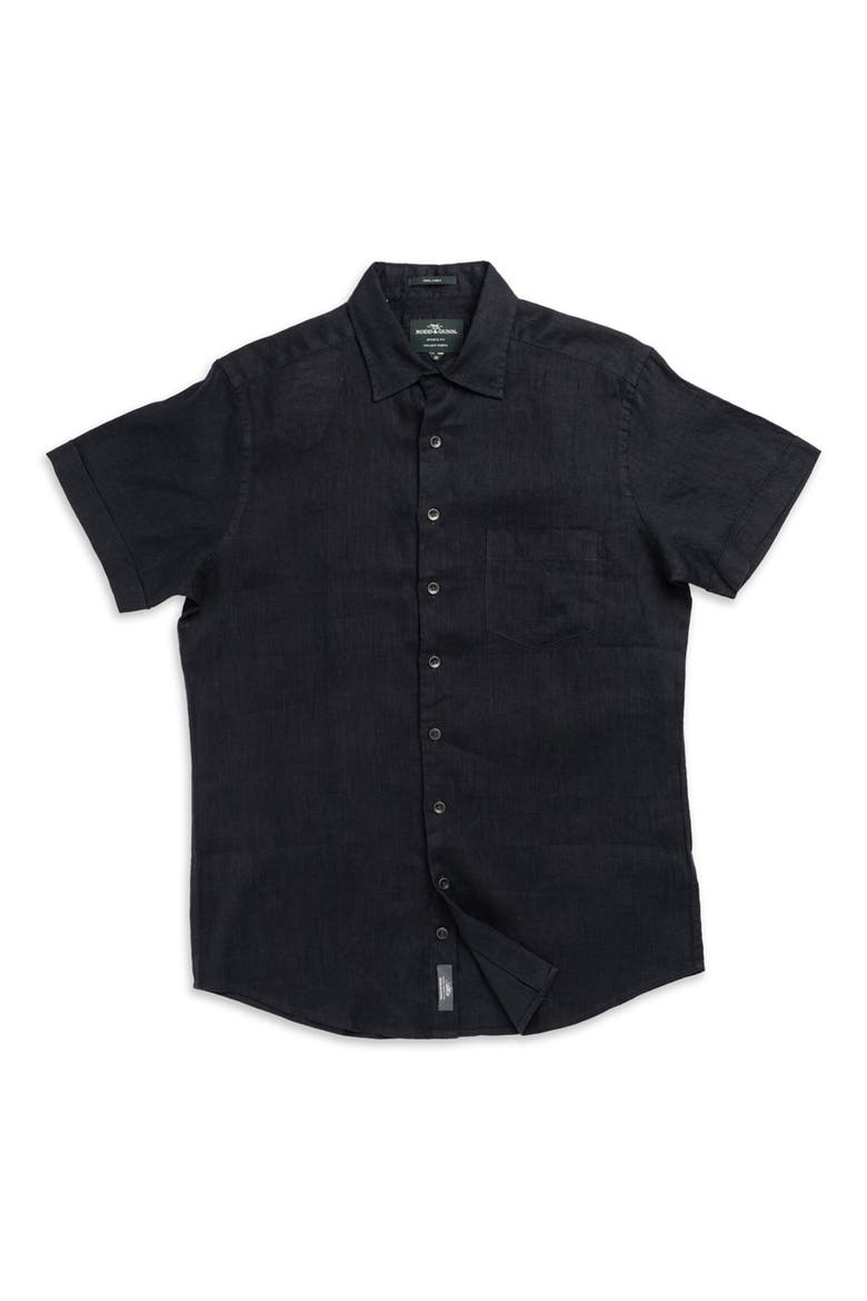 Palm Beach Sports Fit Short Sleeve Linen Button-Up Shirt, Alternate, color, MIDNIGHT