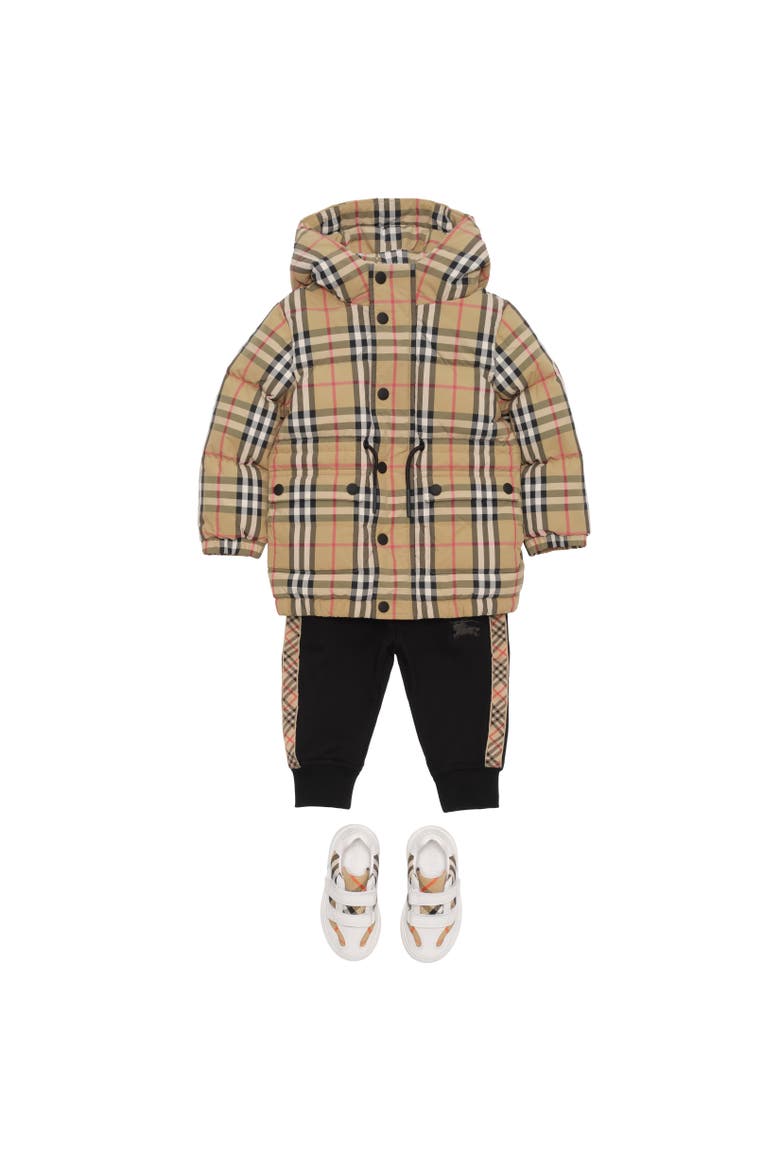 Check Nylon Puffer Coat, Alternate, color, Sand beige