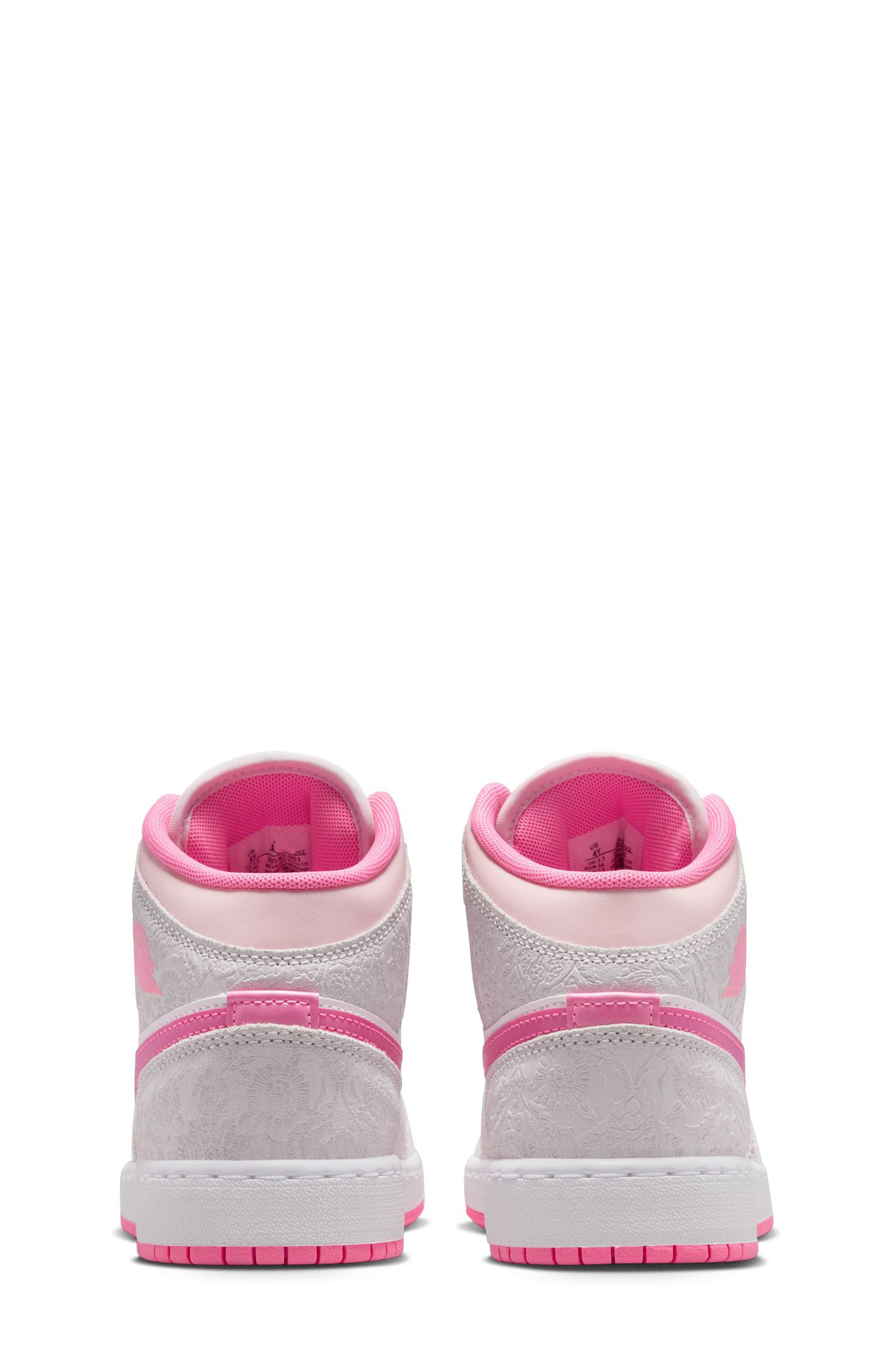 Jordan Kids' Air Jordan 1 Mid Sneaker, Alternate, color, Vast Grey/ Pink Glow