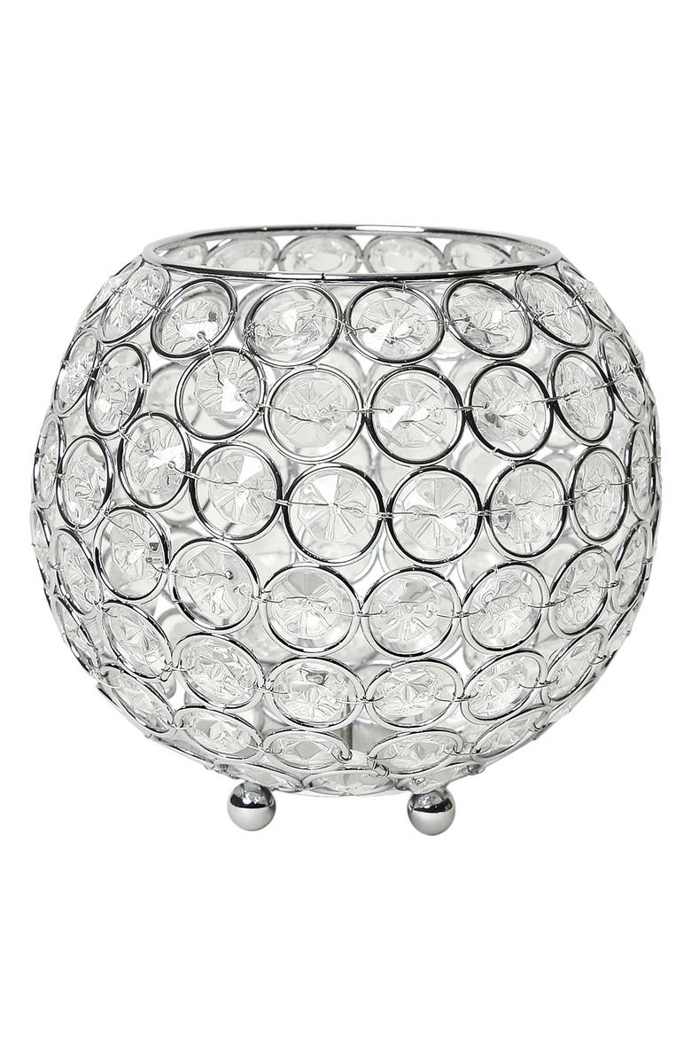 LALIA HOME Elipse Crystal Circular Bowl Candle Holder, Main, color, Chrome