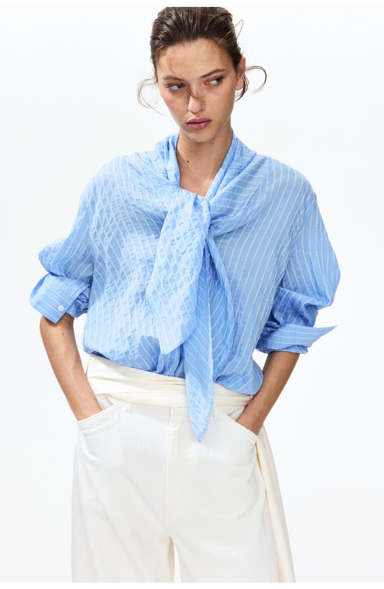 H&M Scarf-collar Shirt, Alternate, color, Blue/Striped