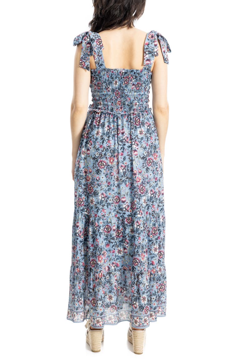 Shoulder Tie Maxi Dress, Alternate, color, PALE DENIM HERITAGE FLORAL