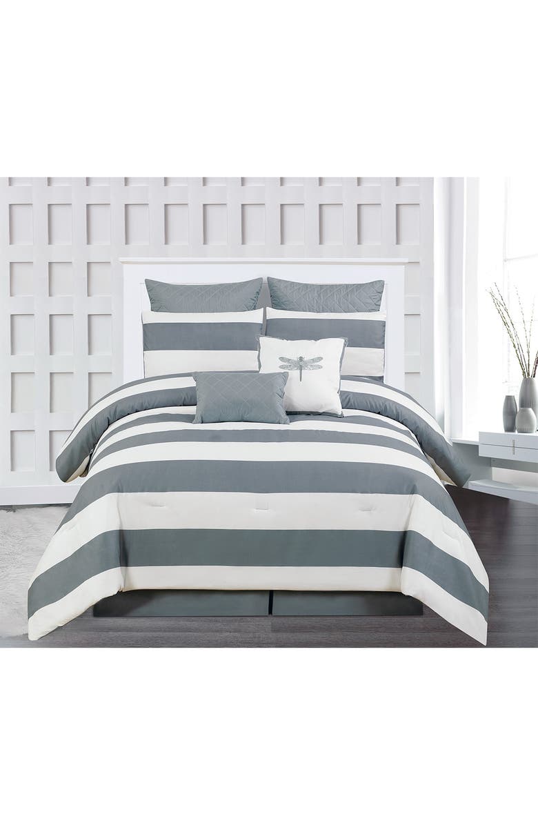 Duck River Textile King Delia Stripe Duvet Set - Grey, Main, color,