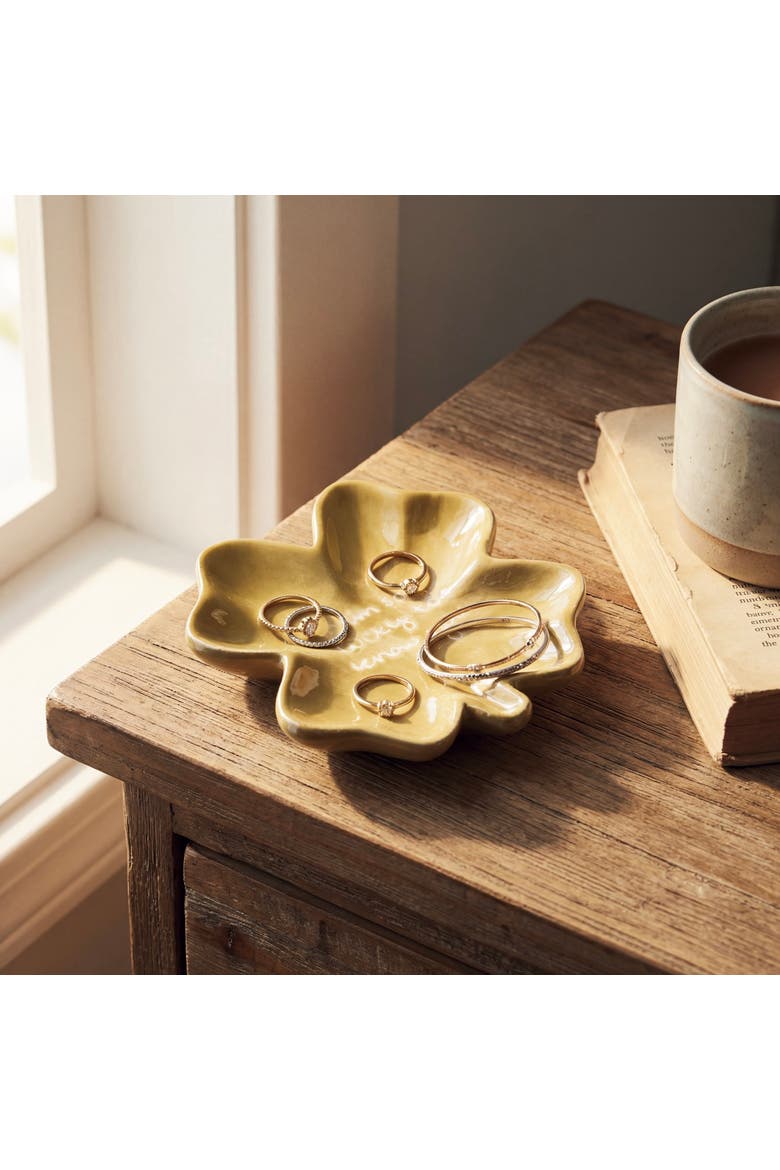 Im So Lucky To Know You Clover Trinket Dish Earthenware Green 3.5x0.5x3.75 in, Alternate, color, Gold
