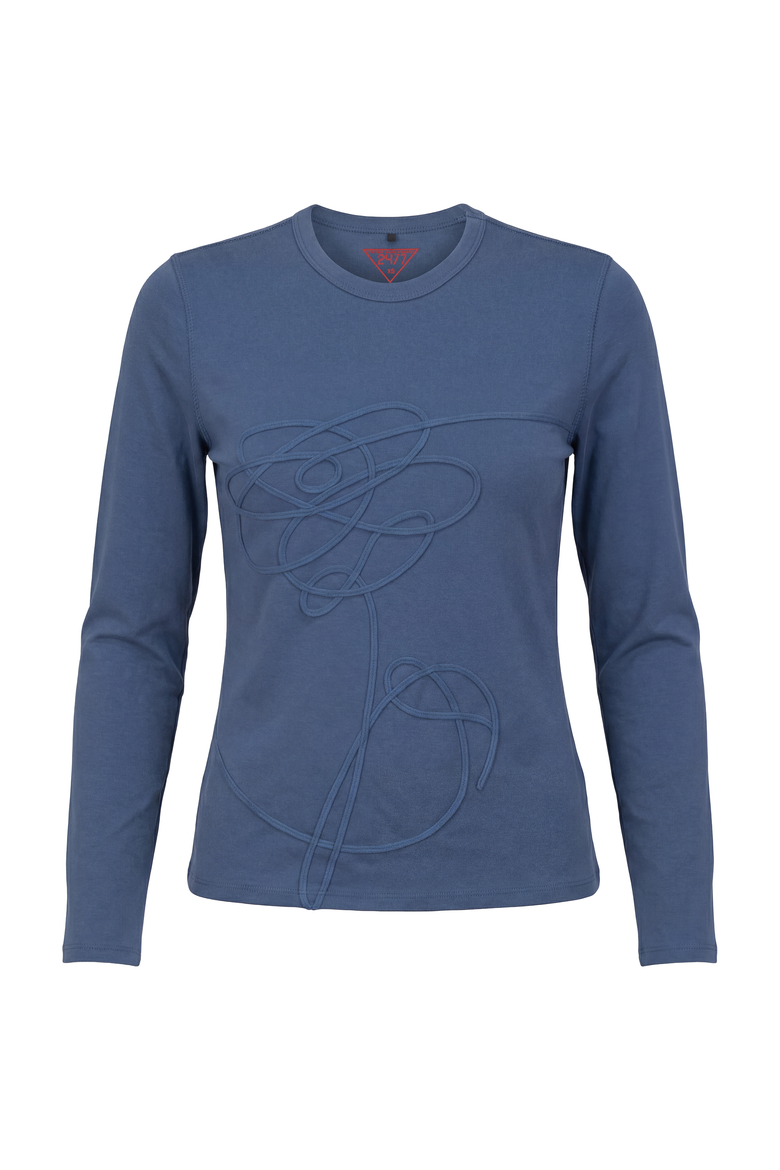 Applique Flatlock Stitch Long Sleeve Tee, Main, color, Chambray