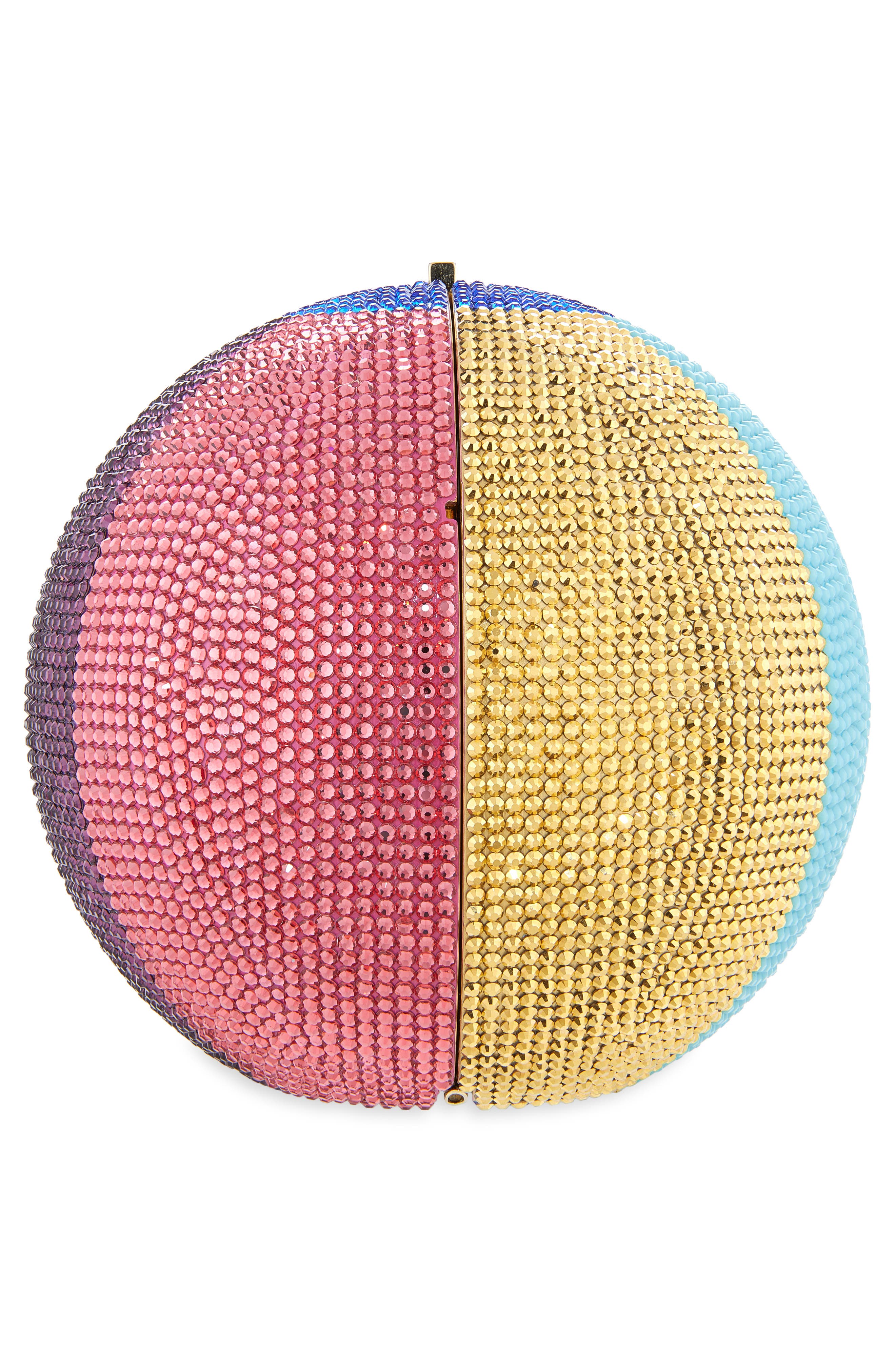JUDITH LEIBER COUTURE Colorblock Beach Ball Crystal Sphere Clutch, Alternate, color, Champagne Chalk Multi