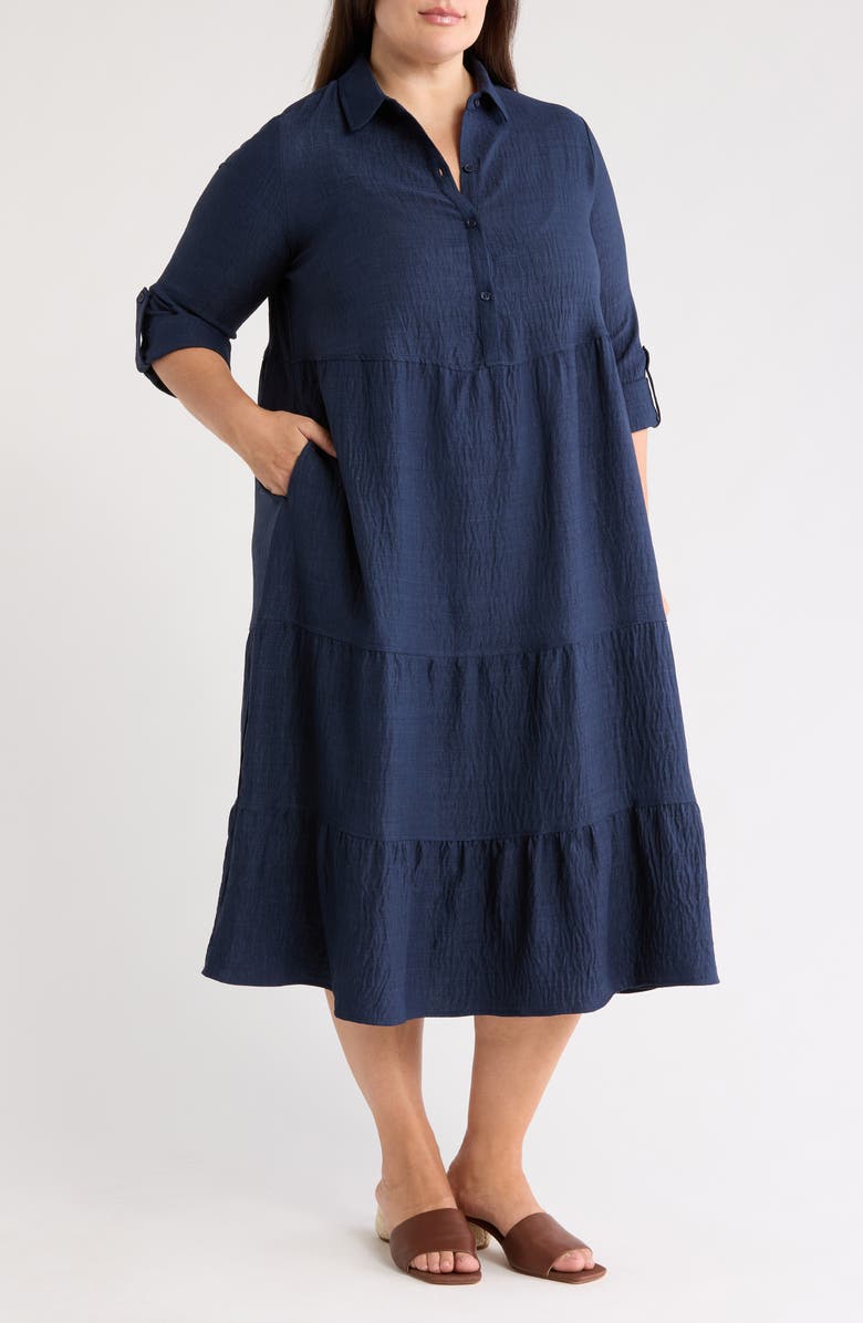 MAX STUDIO Long Sleeve Tiered Dress, Main, color, Heather Navy