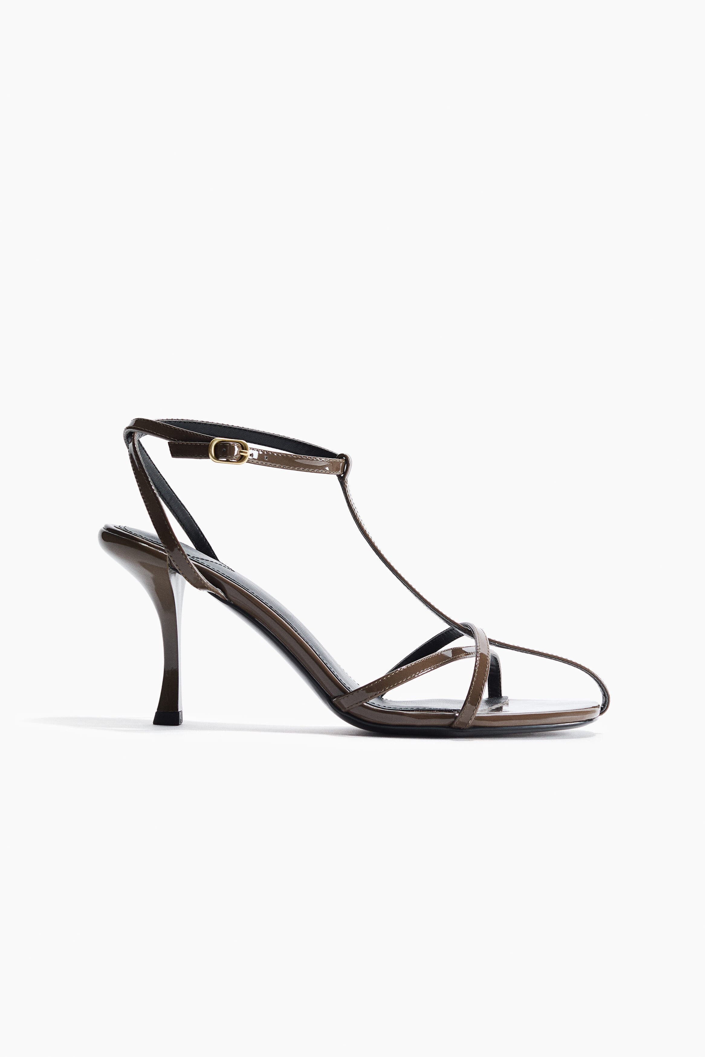 H&M Heeled strappy sandals, Alternate, color, Dark Khaki Green