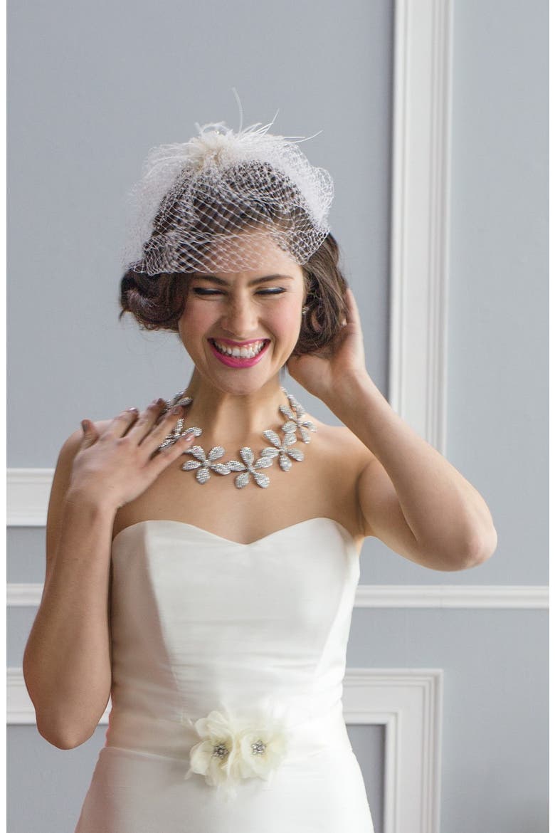 Pavé Flower Statement Necklace, Alternate, color, SILVER/ CRYSTAL