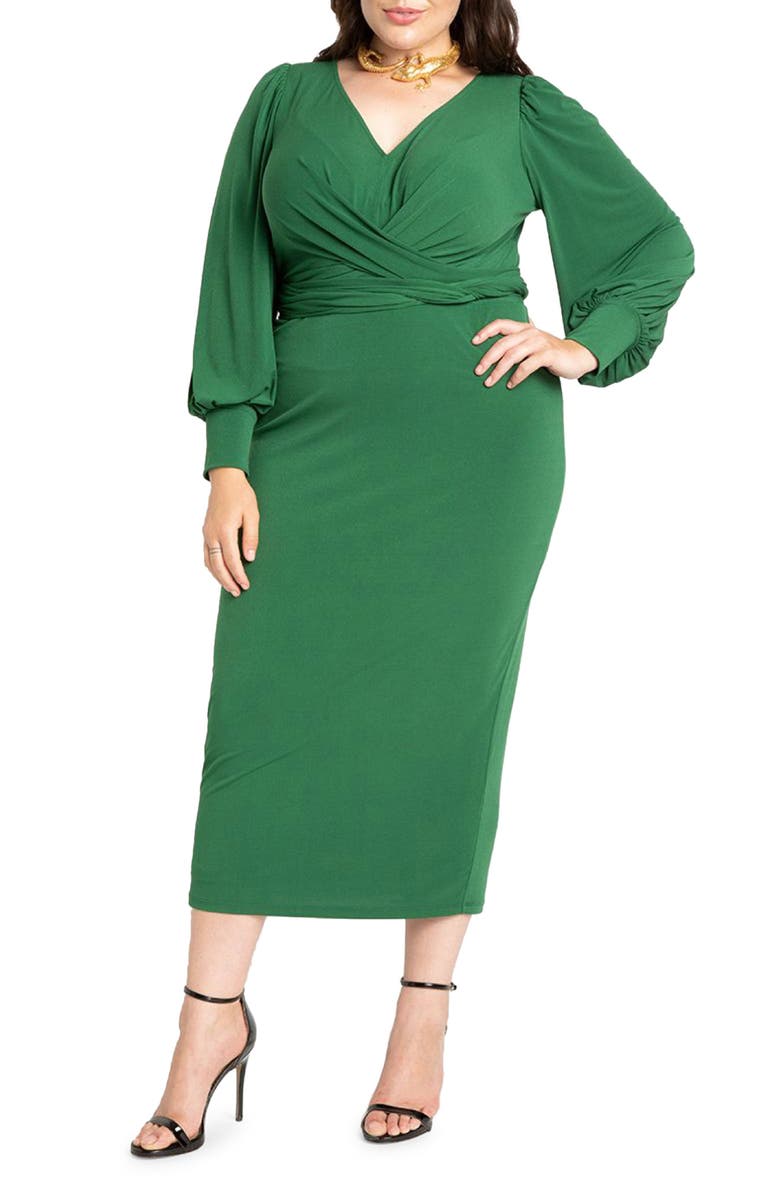 ELOQUII Cross Front Midi Dress, Main, color,